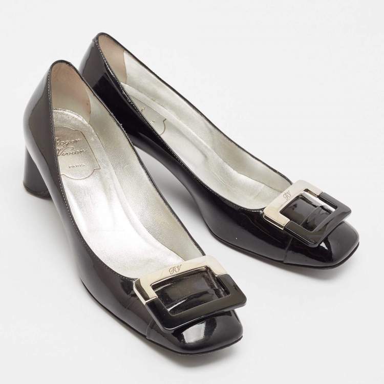 Pre Owned Roger Vivier Black Patent Leather U-Look Pumps Size 37.5