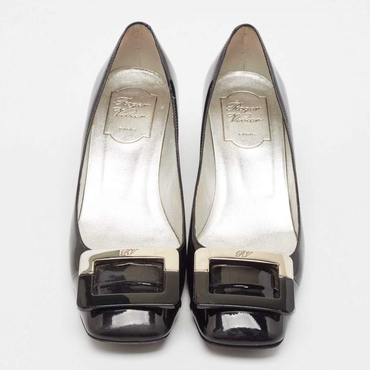 Pre Owned Roger Vivier Black Patent Leather U-Look Pumps Size 37.5