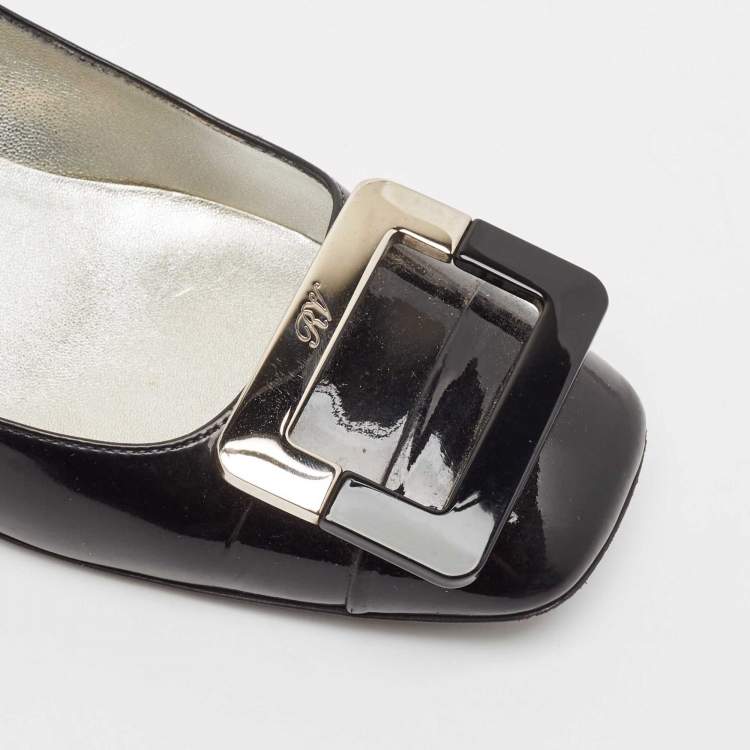 Pre Owned Roger Vivier Black Patent Leather U-Look Pumps Size 37.5