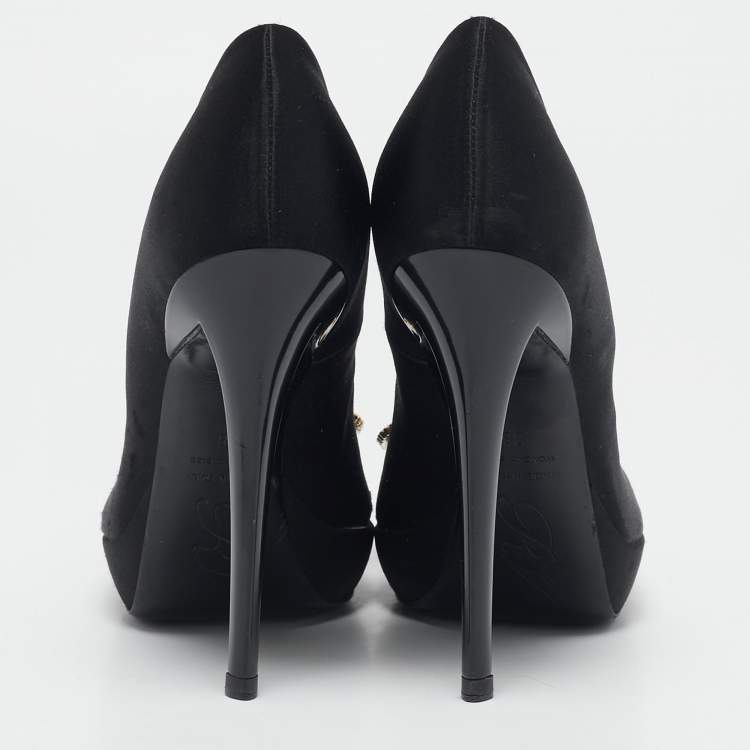 Pre Owned Roger Vivier Black Satin Crystal Embellished Trompette Pumps Size 38 