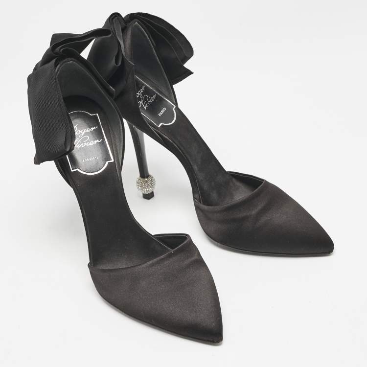 Pre Owned Roger Vivier Black Satin Crystal Embellished D'orsay Pumps Size 36
