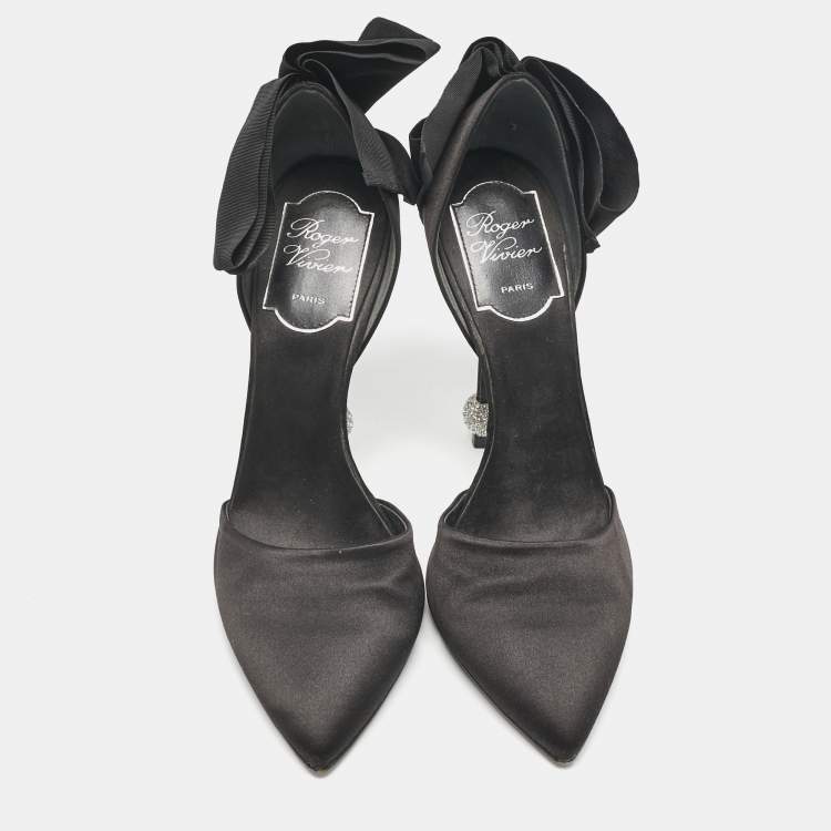 Pre Owned Roger Vivier Black Satin Crystal Embellished D'orsay Pumps Size 36