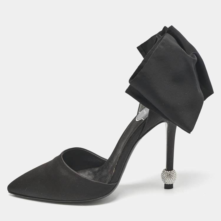 Pre Owned Roger Vivier Black Satin Crystal Embellished D'orsay Pumps Size 36