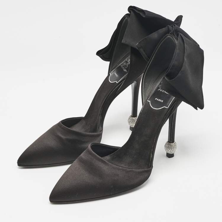 Pre Owned Roger Vivier Black Satin Crystal Embellished D'orsay Pumps Size 36