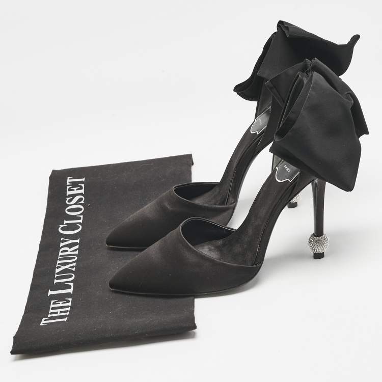 Pre Owned Roger Vivier Black Satin Crystal Embellished D'orsay Pumps Size 36