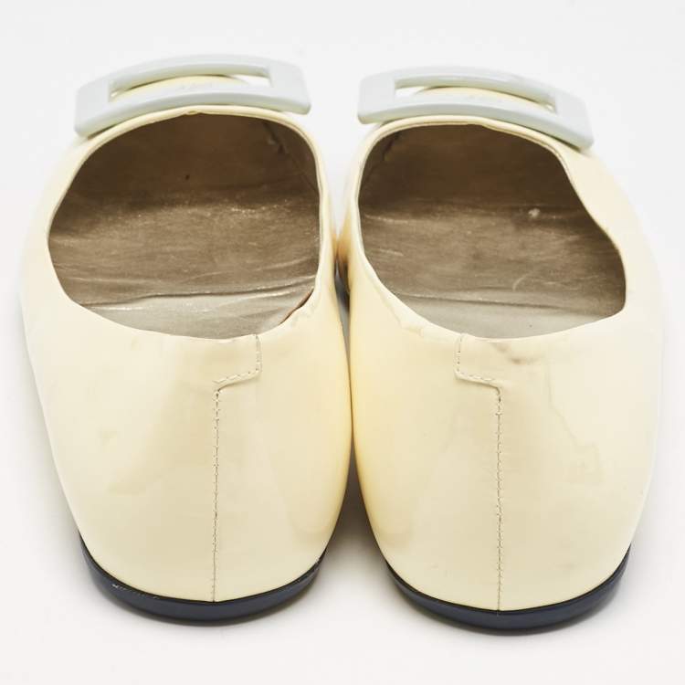 Pre Owned Roger Vivier Yellow Patent Leather Trompette Ballet Flats Size 39