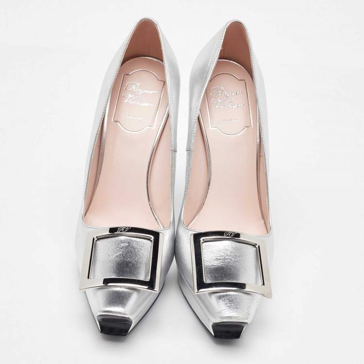 Pre Owned Roger Vivier Silver Leather Belle Vivier Trompette Platform Pumps Size 37
