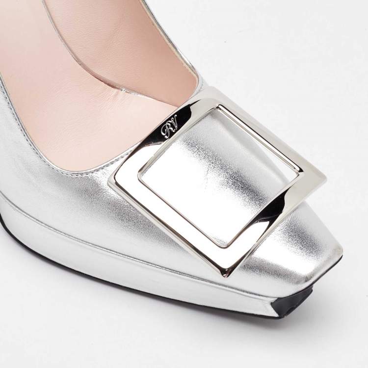 Pre Owned Roger Vivier Silver Leather Belle Vivier Trompette Platform Pumps Size 37
