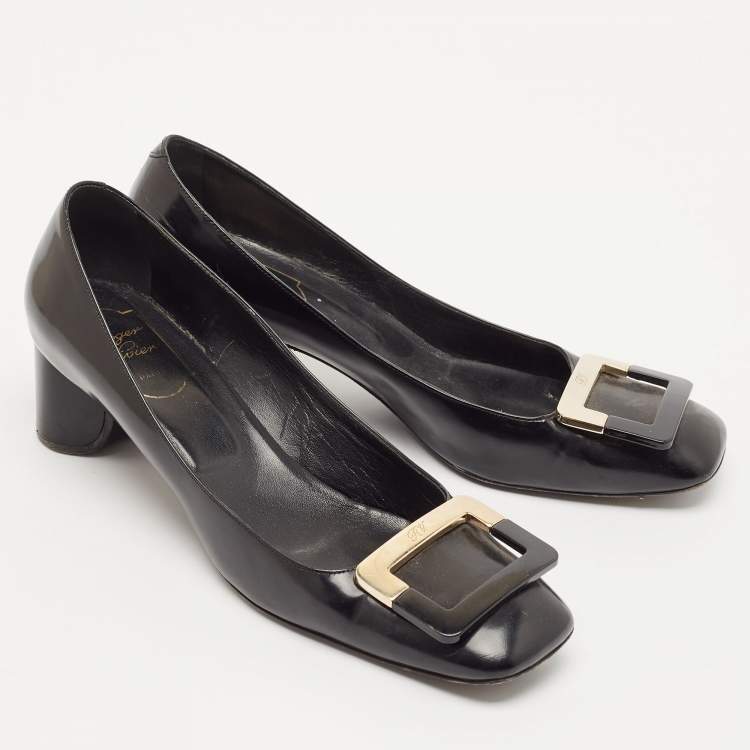 Pre Owned Roger Vivier Black Leather U Look Pumps Size 38.5
