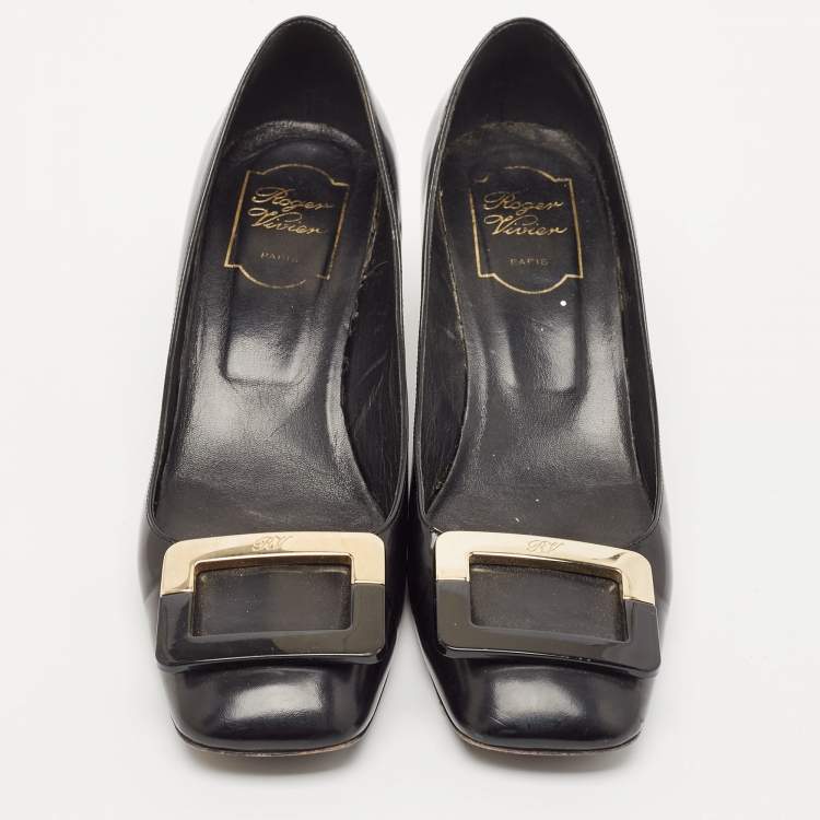 Pre Owned Roger Vivier Black Leather U Look Pumps Size 38.5
