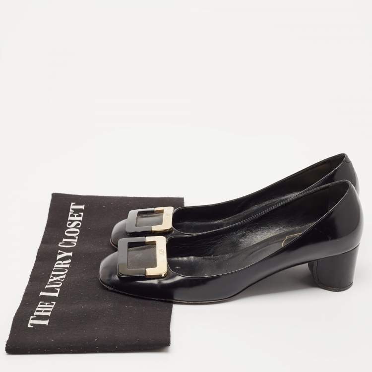 Pre Owned Roger Vivier Black Leather U Look Pumps Size 38.5