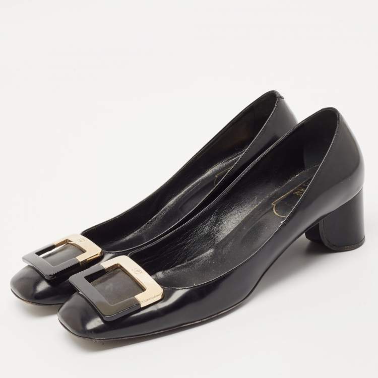 Pre Owned Roger Vivier Black Leather U Look Pumps Size 38.5