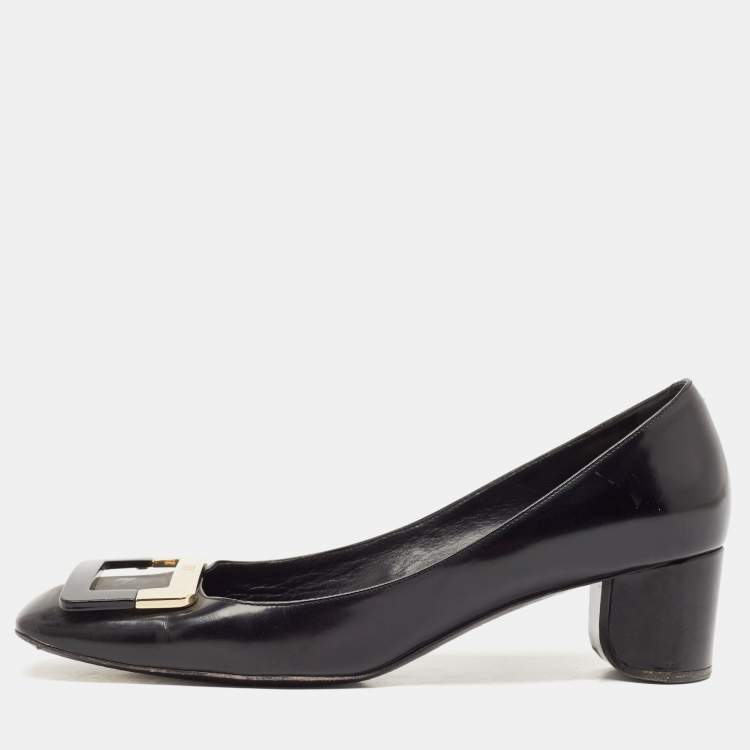 Pre Owned Roger Vivier Black Leather U Look Pumps Size 38.5