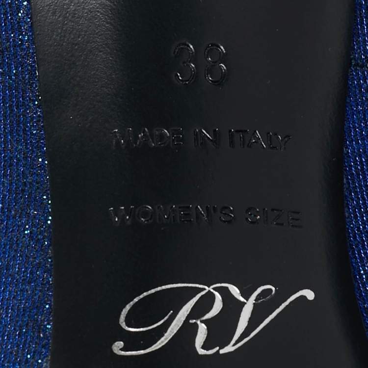 Pre Owned Roger Vivier Blue Glitter Fabric Efflorescence Pumps Size 38