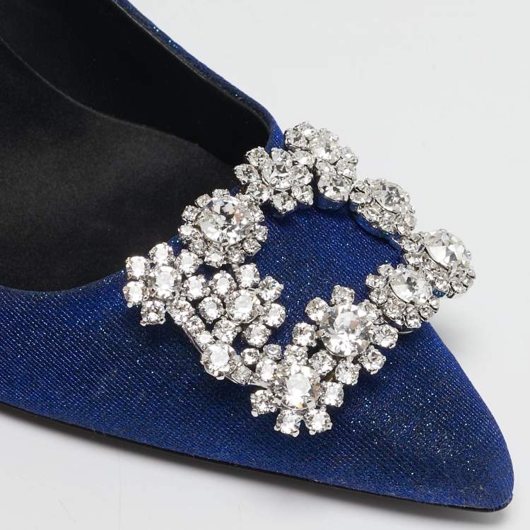 Pre Owned Roger Vivier Blue Glitter Fabric Efflorescence Pumps Size 38