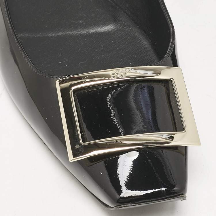 مملوكة مسبقًا Roger Vivier Black Patent Leather Belle Ballet Flats Size 41