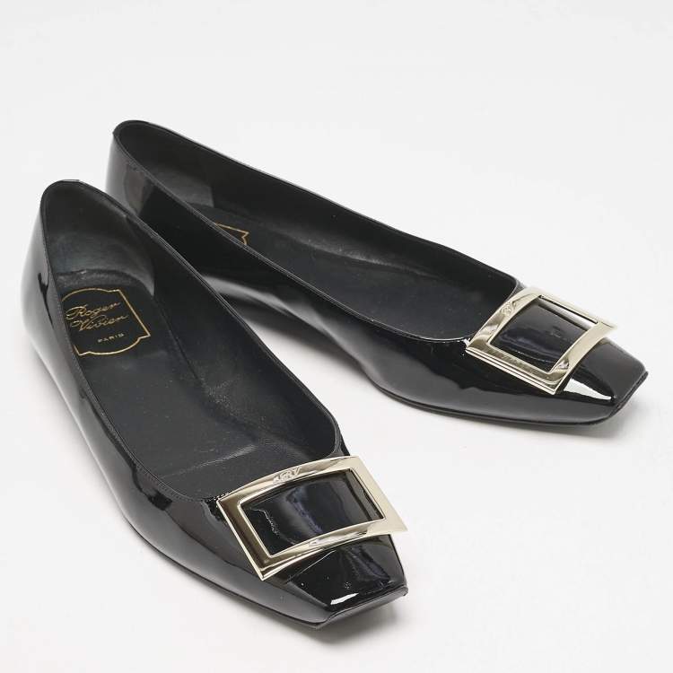 مملوكة مسبقًا Roger Vivier Black Patent Leather Belle Ballet Flats Size 41