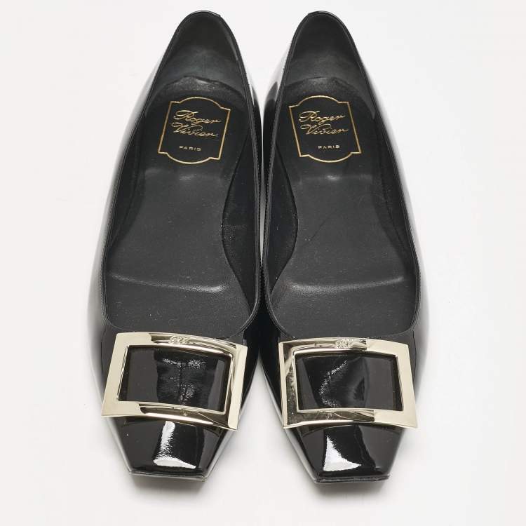 مملوكة مسبقًا Roger Vivier Black Patent Leather Belle Ballet Flats Size 41