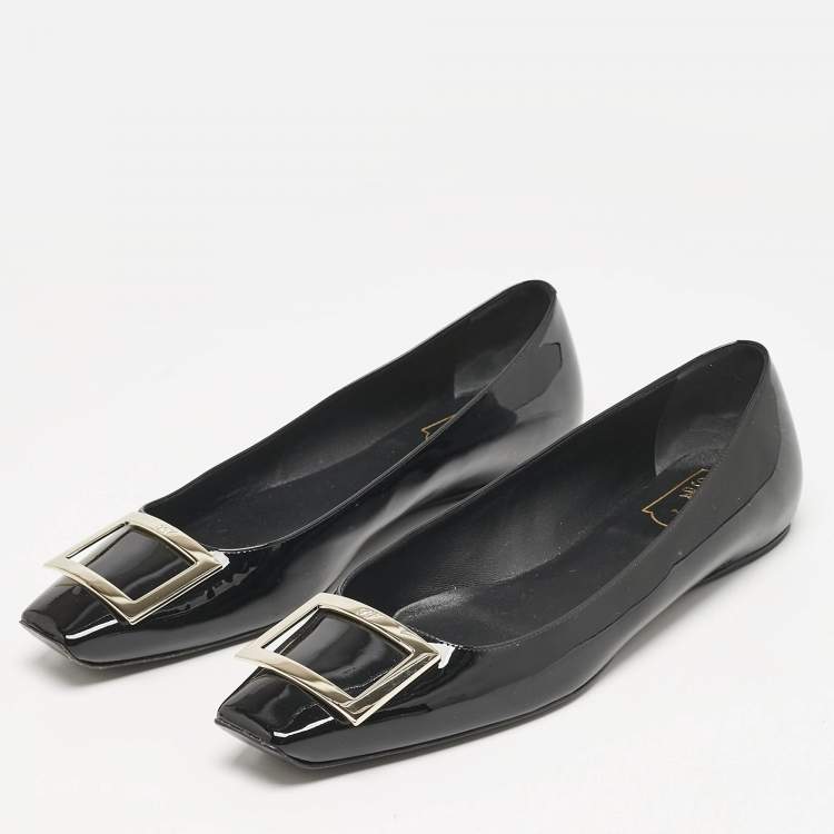 مملوكة مسبقًا Roger Vivier Black Patent Leather Belle Ballet Flats Size 41