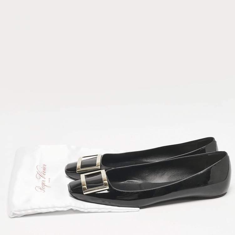 مملوكة مسبقًا Roger Vivier Black Patent Leather Belle Ballet Flats Size 41