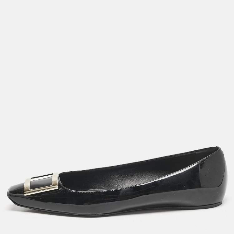 مملوكة مسبقًا Roger Vivier Black Patent Leather Belle Ballet Flats Size 41