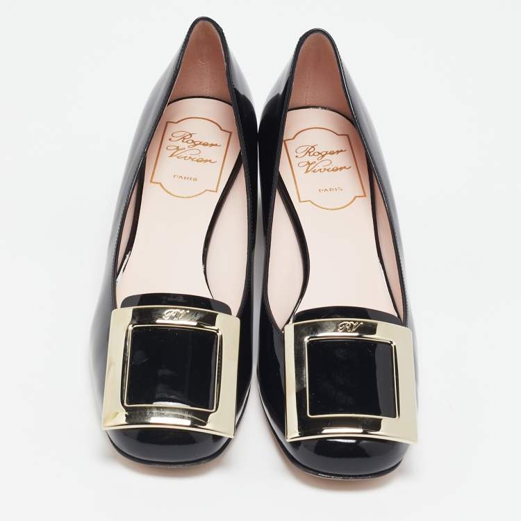 مملوكة مسبقًا Roger Vivier Black Patent Leather Belle Vivier Block Heel Pumps Size 37