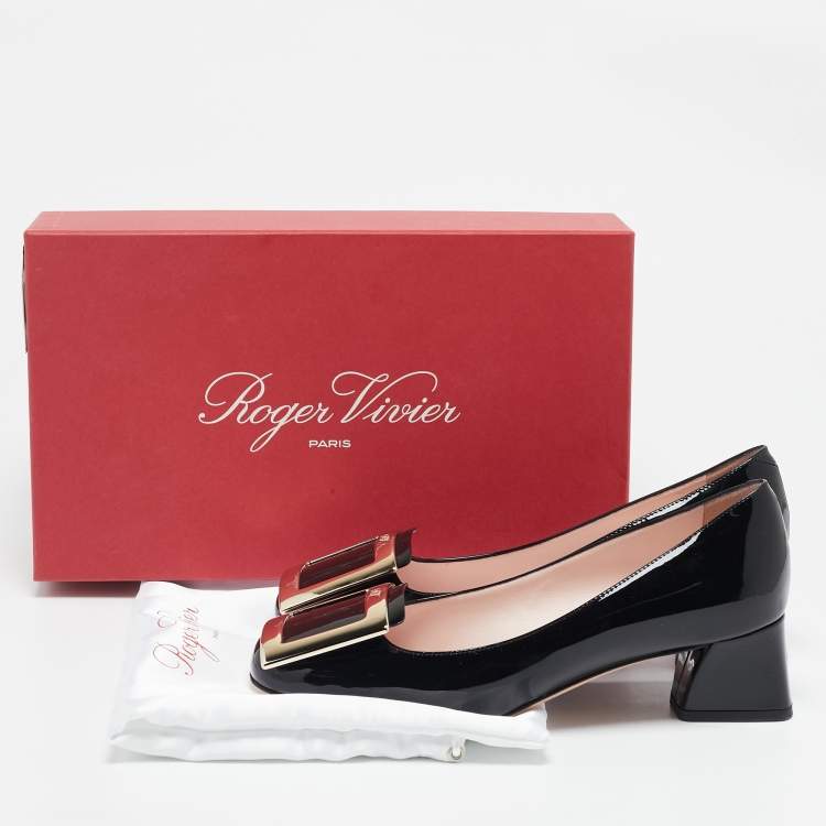 مملوكة مسبقًا Roger Vivier Black Patent Leather Belle Vivier Block Heel Pumps Size 37