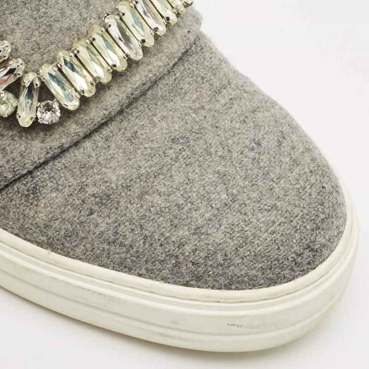 مملوكة مسبقًا Roger Vivier Grey Wood  Crystal Embellished Slip On Sneakers Size 38