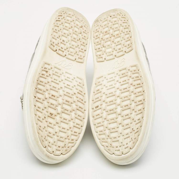 مملوكة مسبقًا Roger Vivier Grey Wood  Crystal Embellished Slip On Sneakers Size 38