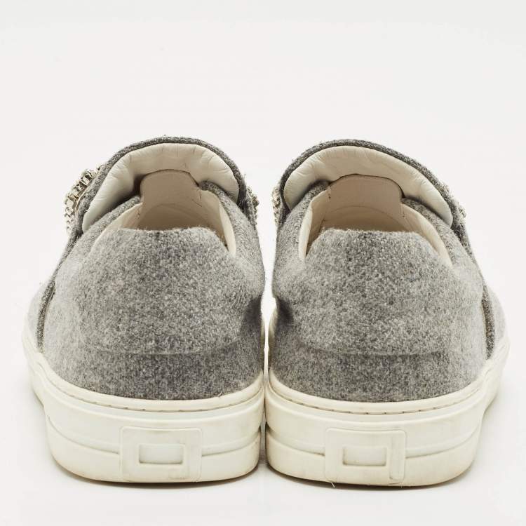 مملوكة مسبقًا Roger Vivier Grey Wood  Crystal Embellished Slip On Sneakers Size 38