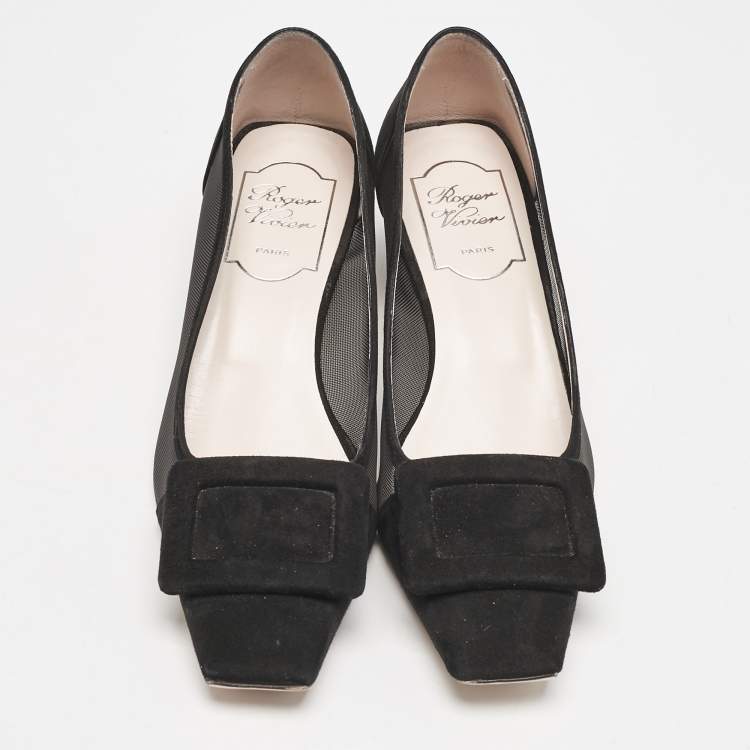 Pre Owned Roger Vivier Black Mesh and Suede Belle Vivier Pumps Size 36