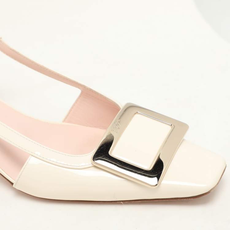 Pre Owned Roger Vivier Cream Patent Leather Belle Vivier 45  Slingback Pumps Size 39