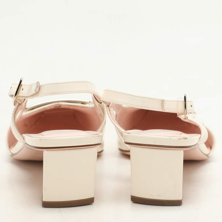 Pre Owned Roger Vivier Cream Patent Leather Belle Vivier 45  Slingback Pumps Size 39