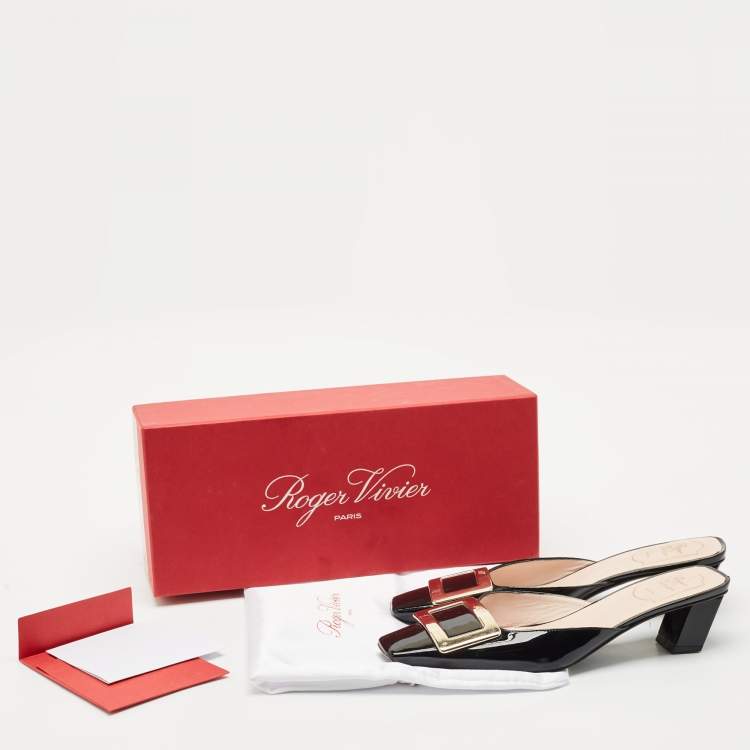 Pre Owned Roger Vivier Black Patent Leather Belle Vivier Mules Size 38