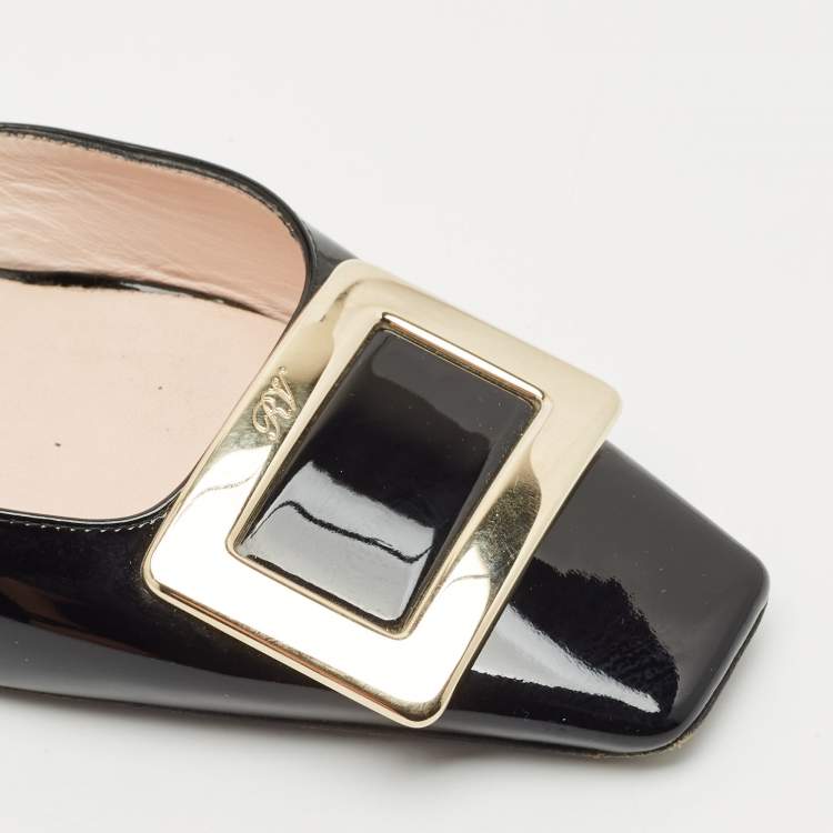 Pre Owned Roger Vivier Black Patent Leather Belle Vivier Mules Size 38
