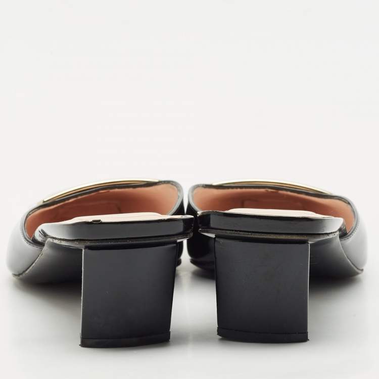 Pre Owned Roger Vivier Black Patent Leather Belle Vivier Mules Size 38