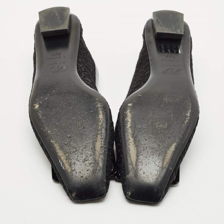 Pre Owned Roger Vivier Black Mesh and Patent Leather Belle Vivier Ballet Flats Size 37.5