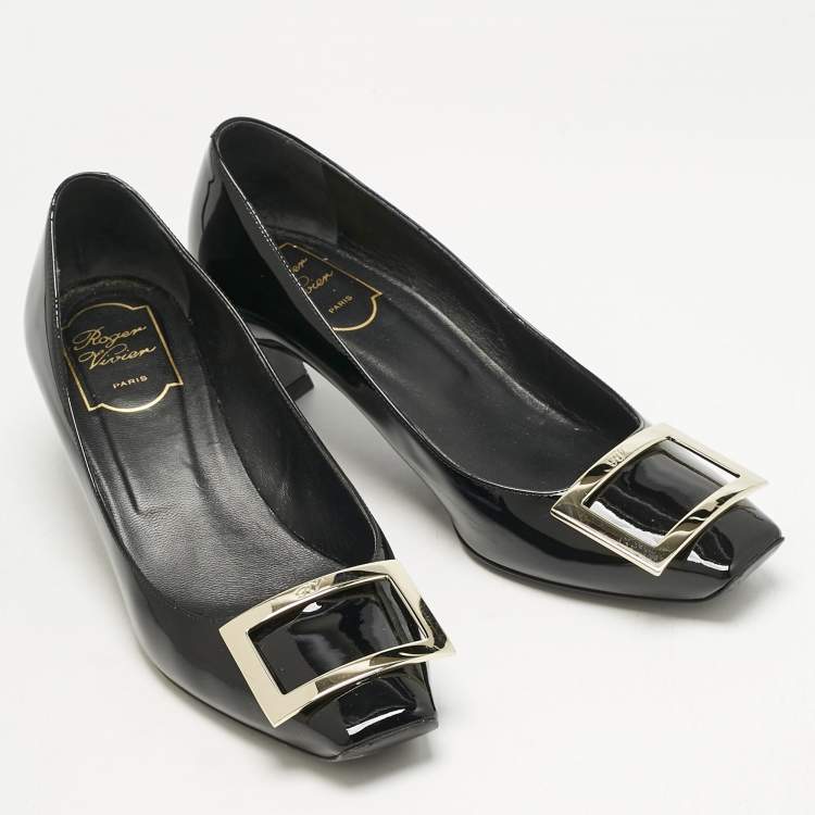 Pre Owned Roger Vivier Black Patent Leather Trompette Pumps Size 38