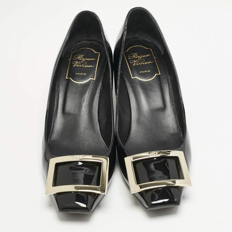 Pre Owned Roger Vivier Black Patent Leather Trompette Pumps Size 38