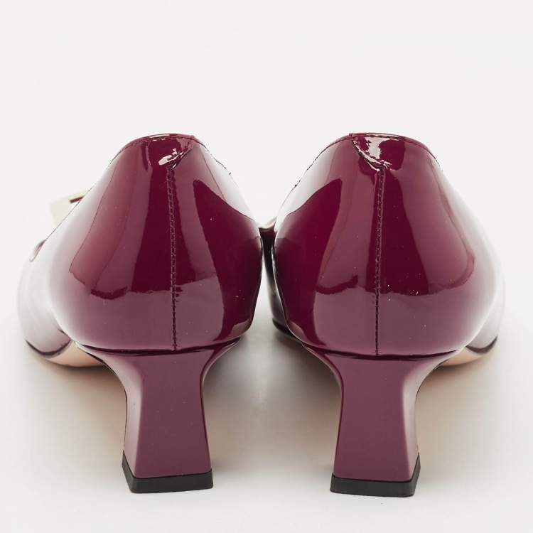 Pre Owned Roger Vivier Burgundy Patent Leather Trompette Pumps Size 37