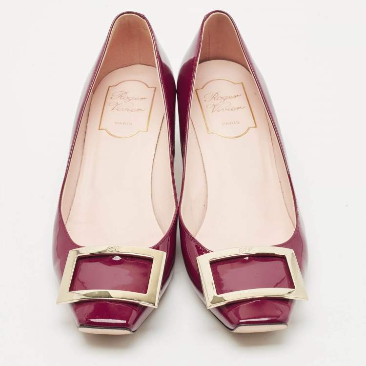 Pre Owned Roger Vivier Burgundy Patent Leather Trompette Pumps Size 37