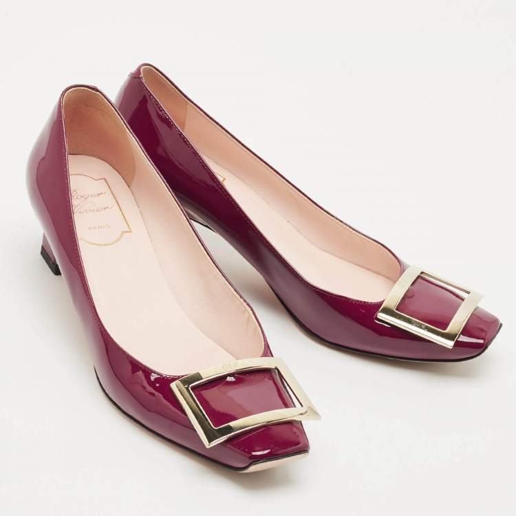 Pre Owned Roger Vivier Burgundy Patent Leather Trompette Pumps Size 37