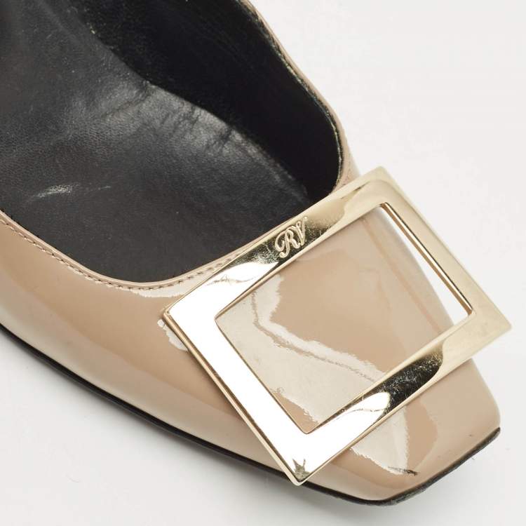 Pre Owned Roger Vivier Dark Beige Patent Leather Trompette Pumps Size 37
