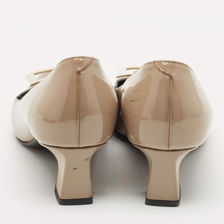 Pre Owned Roger Vivier Dark Beige Patent Leather Trompette Pumps Size 37