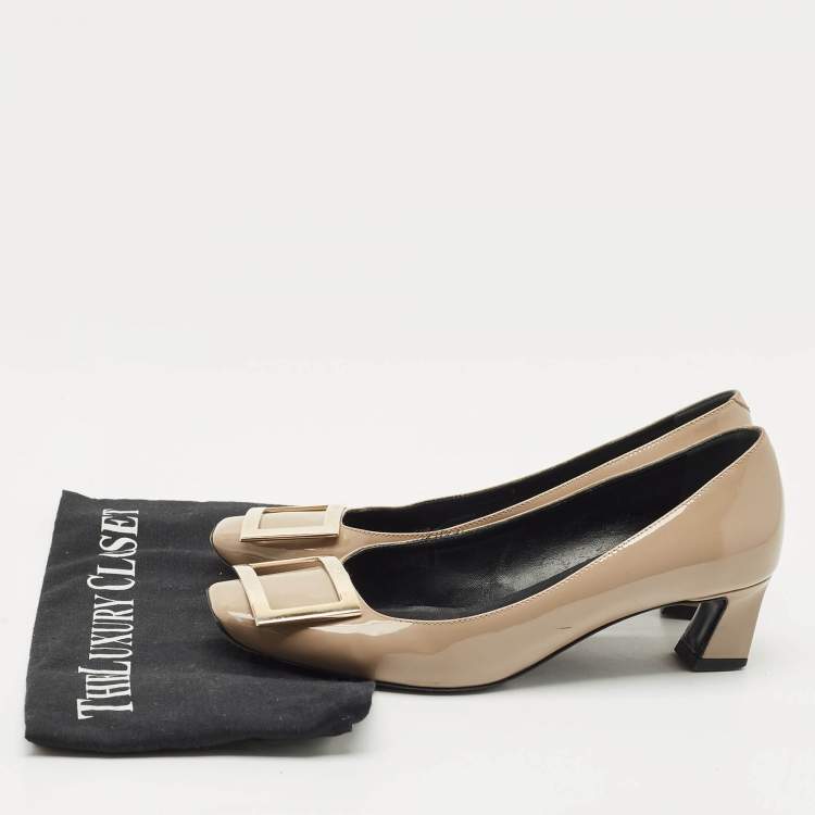 Pre Owned Roger Vivier Dark Beige Patent Leather Trompette Pumps Size 37