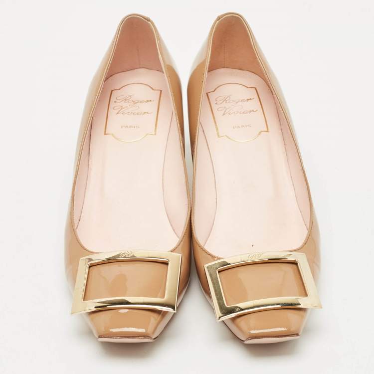 Pre Owned Roger Vivier Light Brown Patent Leather Trompette Pumps Size 37