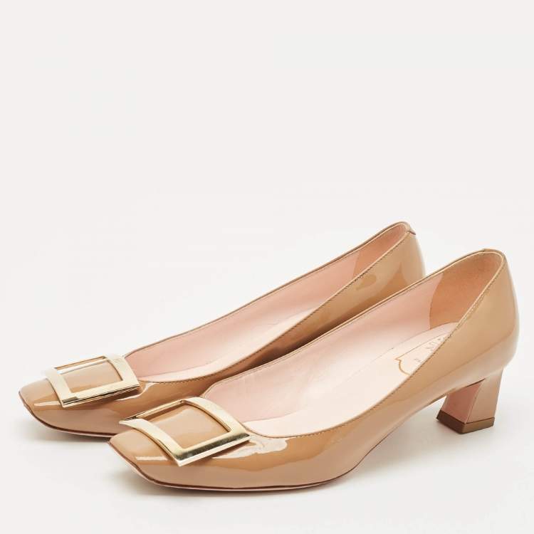 Pre Owned Roger Vivier Light Brown Patent Leather Trompette Pumps Size 37