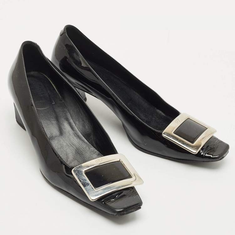 Pre Owned Roger Vivier Black Patent Leather Belle Vivier Pumps Size 36.5