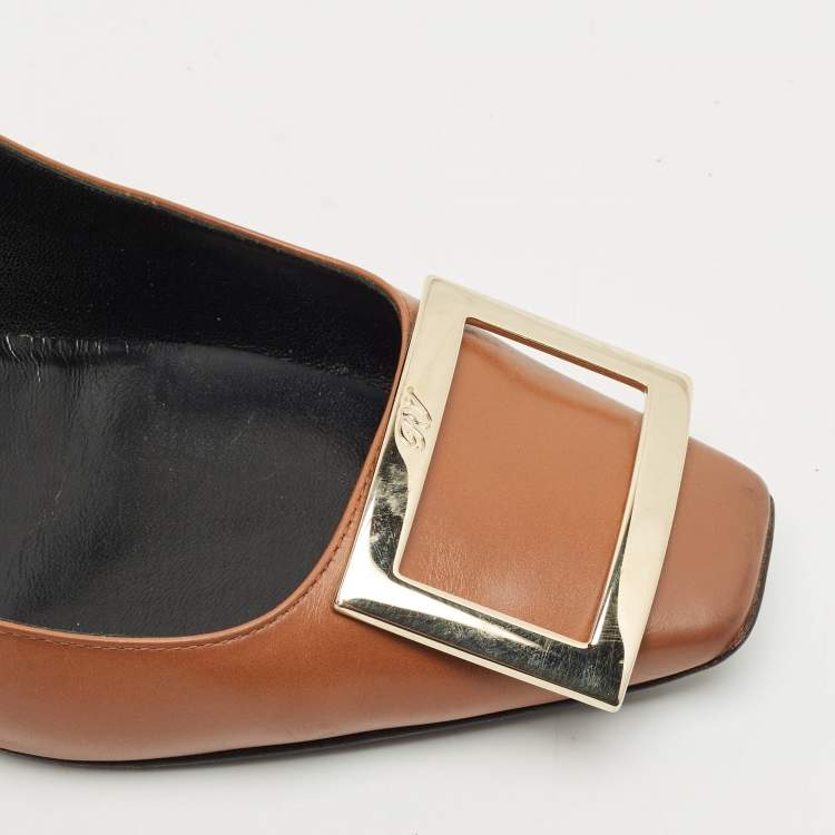 Pre Owned Roger Vivier Brown Leather Trompette Pumps Size 37.5