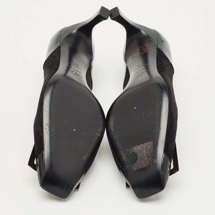 Pre Owned Roger Vivier Black Patent Leather and Suede Trompette Pumps Size 37.5